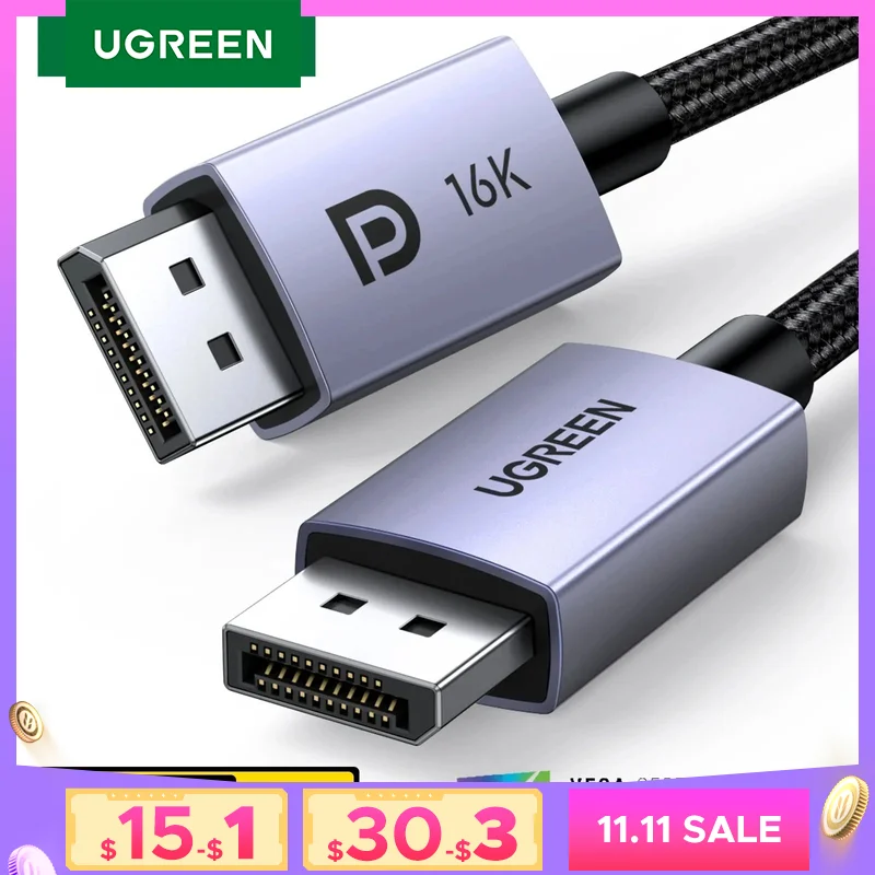 UGREEN Displayport Cable 16K 8K Video Audio Cable for Xiaomi TV Box PC Laptop Monitor Video Game DP Cable Display Port