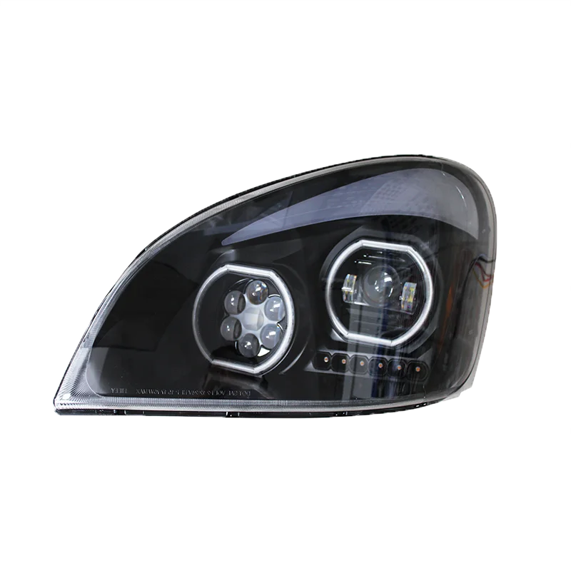 Aftermarket Freightliner Cascadia projection headlight assembly in black-(passenger side) warehouse in california LED lights