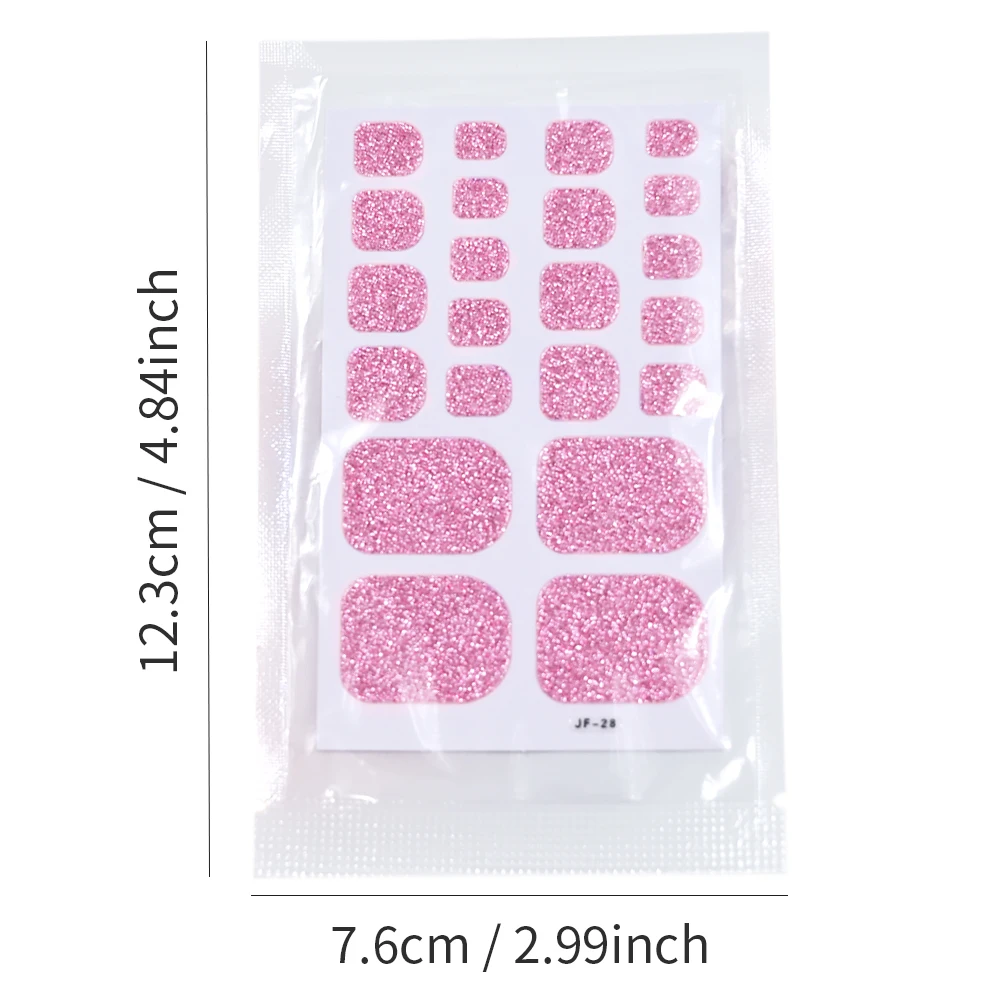 22Tips/Sheet Glitter Toenail Stickers Full Cover Waterproof Self-Adhesive Toe Nail Wraps for Summer Toe Nail Polish Strips Decor
