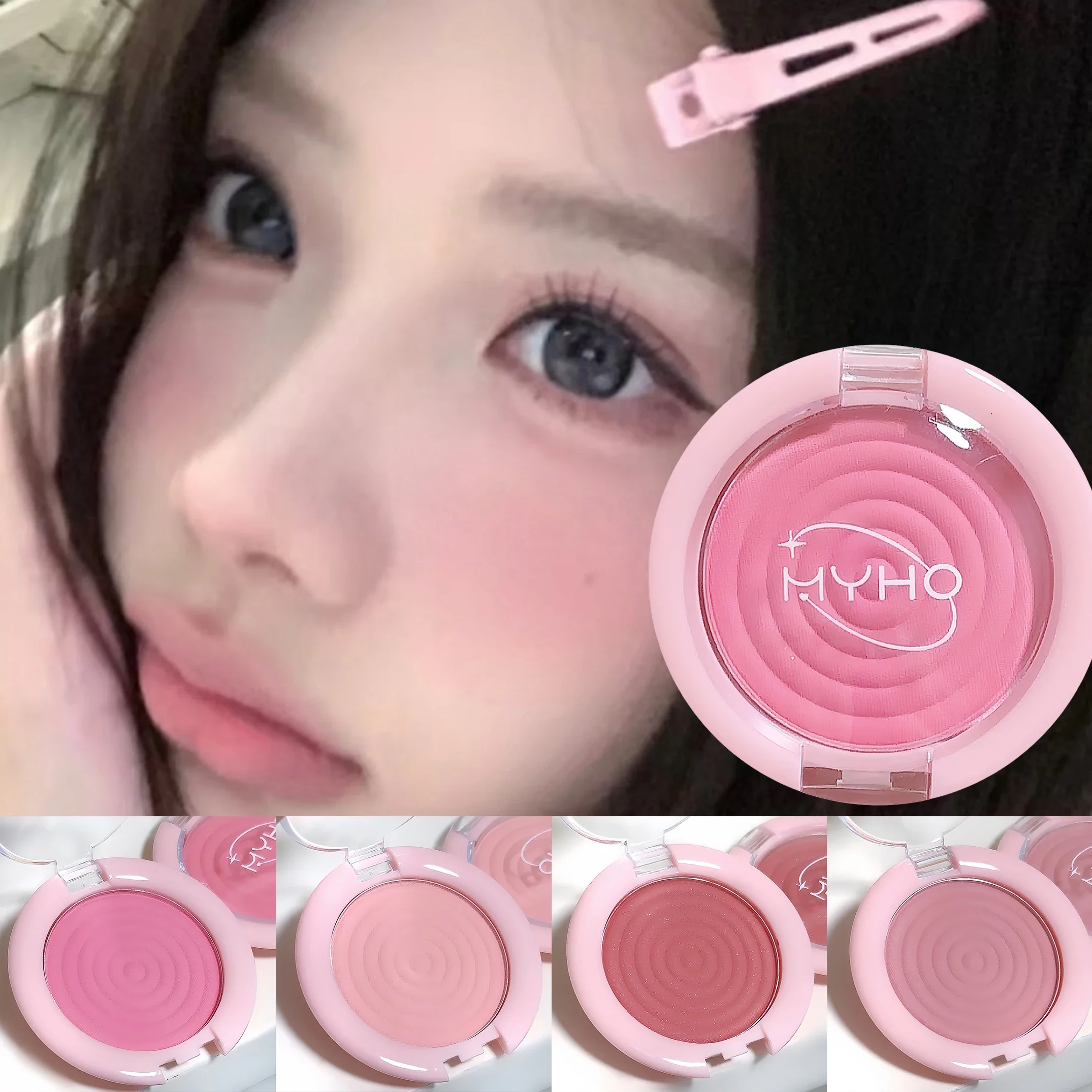 Paleta de colorete mate con forma de círculos, tinte suave, sedoso, gris, rosa, para mejillas, ilumina el colorete Facial Natural, colorete en polvo, placa para resaltar