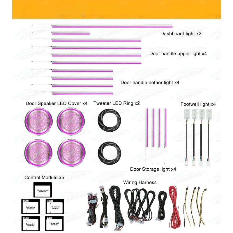 Door Speaker Cover 64 Color Dynamic LED Atmosphere Strip, Interior Ambient Lamp Fit 2014-2018 F15 F16 Large SUV Air Vent Decor A