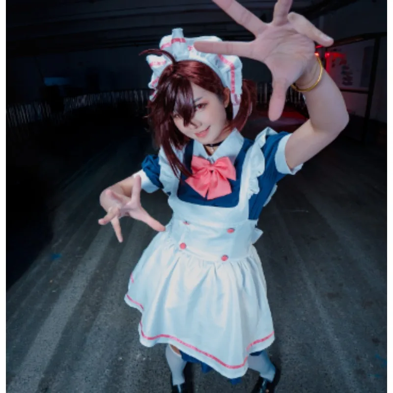 

2026 Dandadan Momo Ayase Cosplay Costume Kawaii Maid Uniform Full Sleeve Broadcloth Dress with Bow for Women Cosplay Party