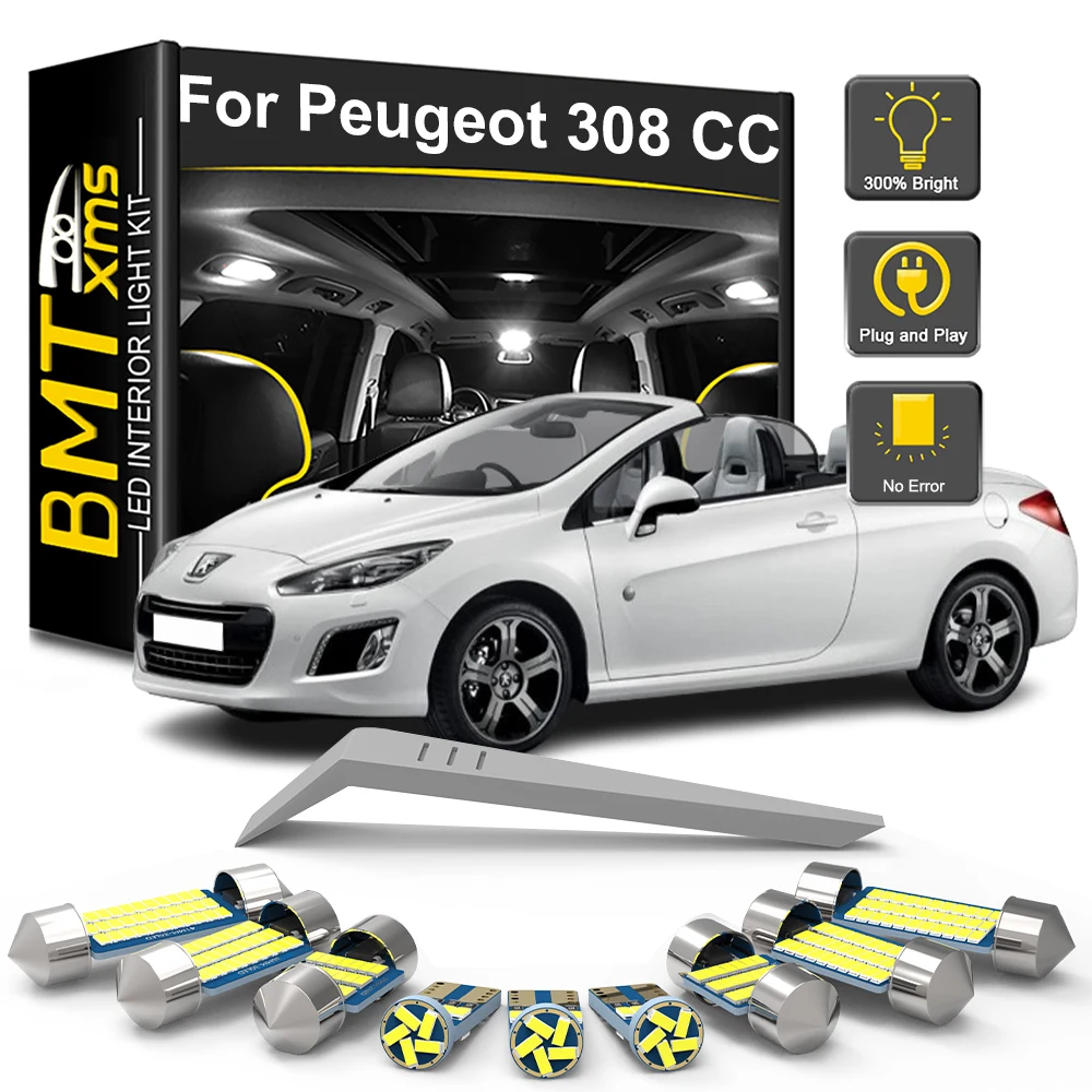 BMTxms 18Pcs LED Interior Light Bulb Kit For Peugeot 308 CC 308CC Cabrio 2009 2010 2011 2012 2013 2014 Car Trunk Lamp Canbus