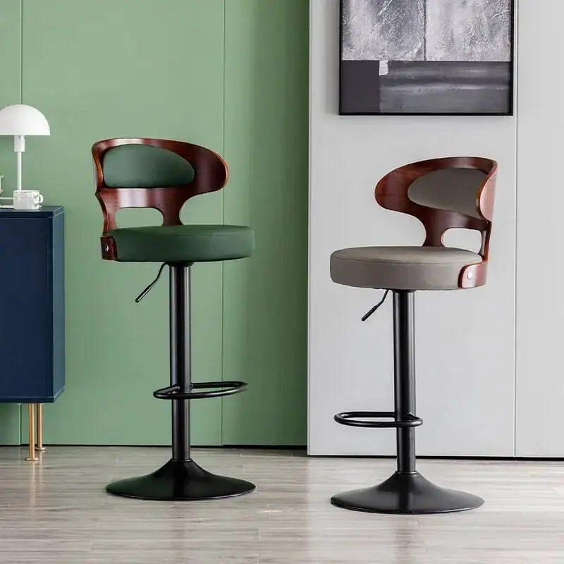 

Light Luxury Bar Chair Lifting Rotating Solid Wood Backrest Household High Stool Modern Simple Bar Stool Front Bar Chair