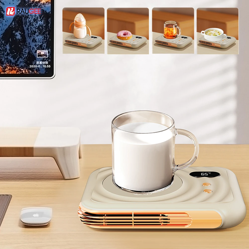 Mini Mug Warmer 2 in 1 Fan Warmer 220V Electric Cup Heater 3 Temperature 75℃ Milk Tea Water Cup Heaters Desk Heating Pad