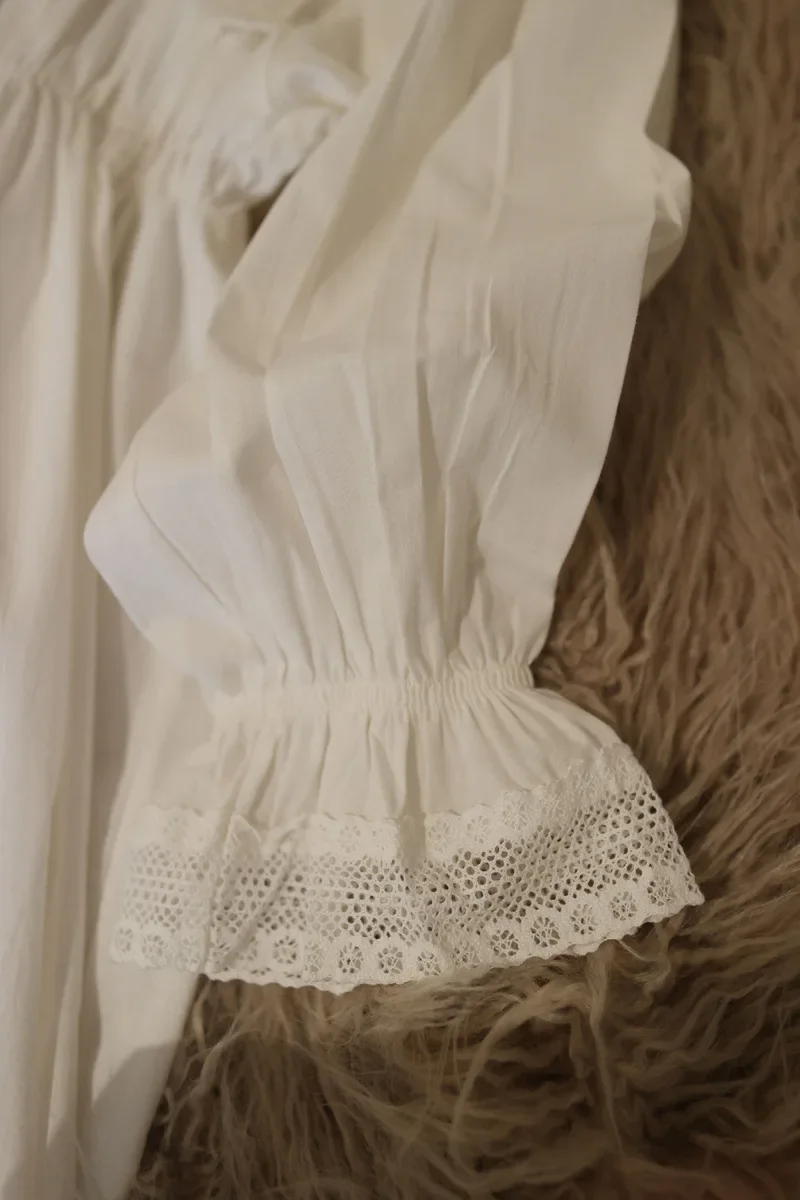 Nightgown for Women French Sleep Dress Cute Long Summer Ladies Nightdress Solid Hollow Out Ruffles Princess Vintage Nightwear