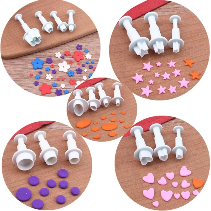 3 Pieces DIY Fondant Cutters Fondant Molds Cookie Molds Multi-Shapes Fondant Stamps Kitchen Accessories Plastic Material B03E