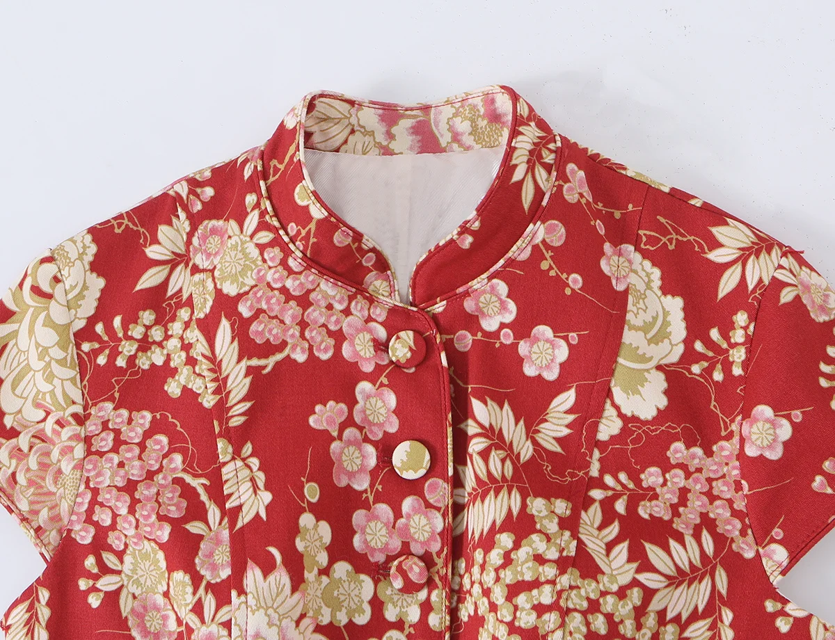 KLKXMYT Lässige, schicke Damenweste mit Blumenmuster, einreihig, modisches Oberteil, Sommer 2026, Kurzarm-Streetwear-Weste. – Detail 5