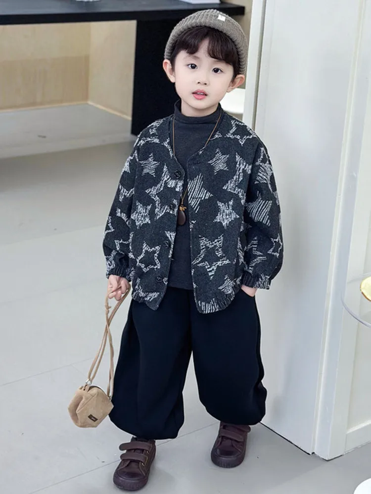 Toddler Boy Clothes Suit 2-10Years Boys Autumn Outfit Children Cool Star Coat+ T Shirt+ Loose Pants 3pcs Sets Fashion Streetwear