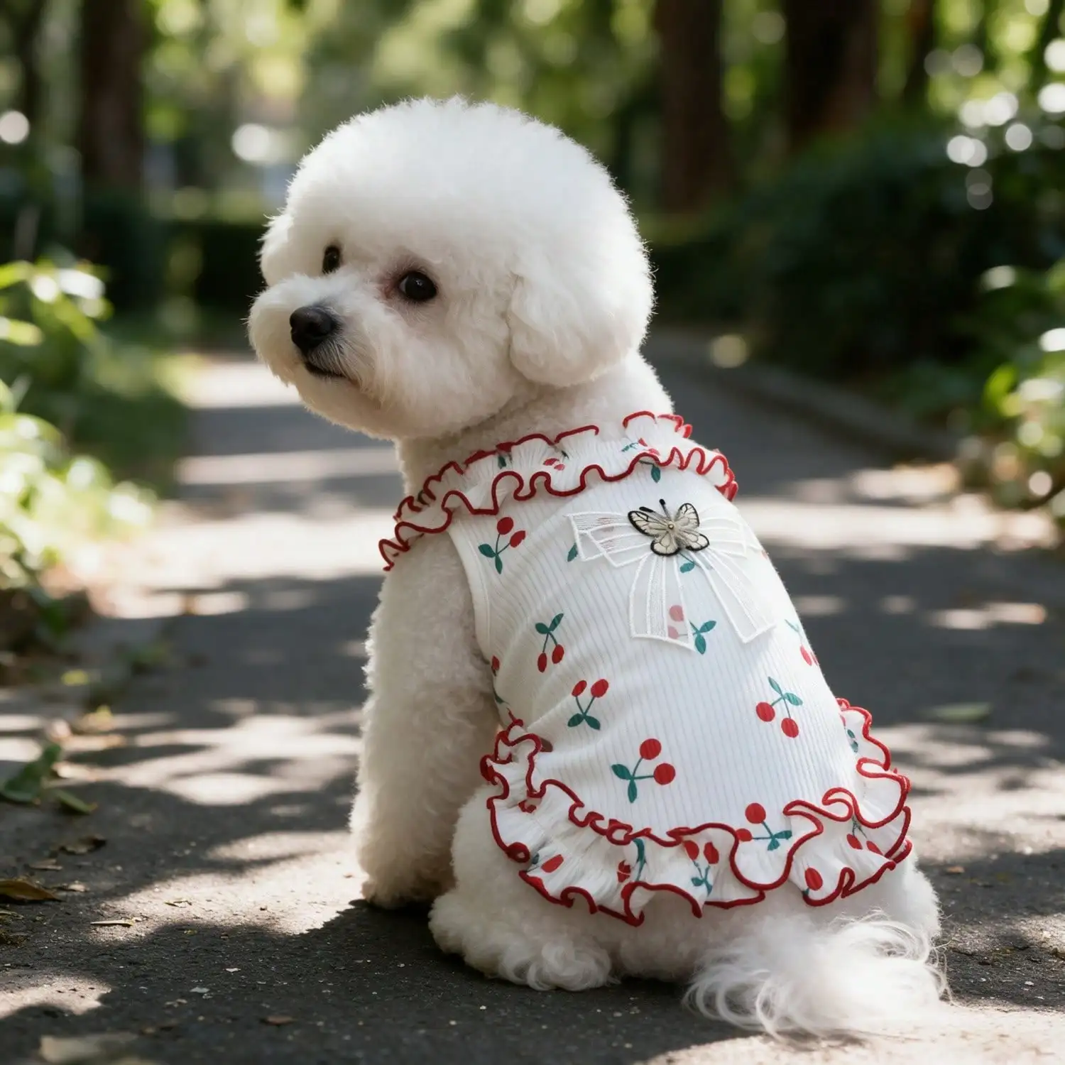 1PC Mesh Bow Butterfly Decor Ruffle Pet Tank Top Summer Sleeveless Vest for Small Dog