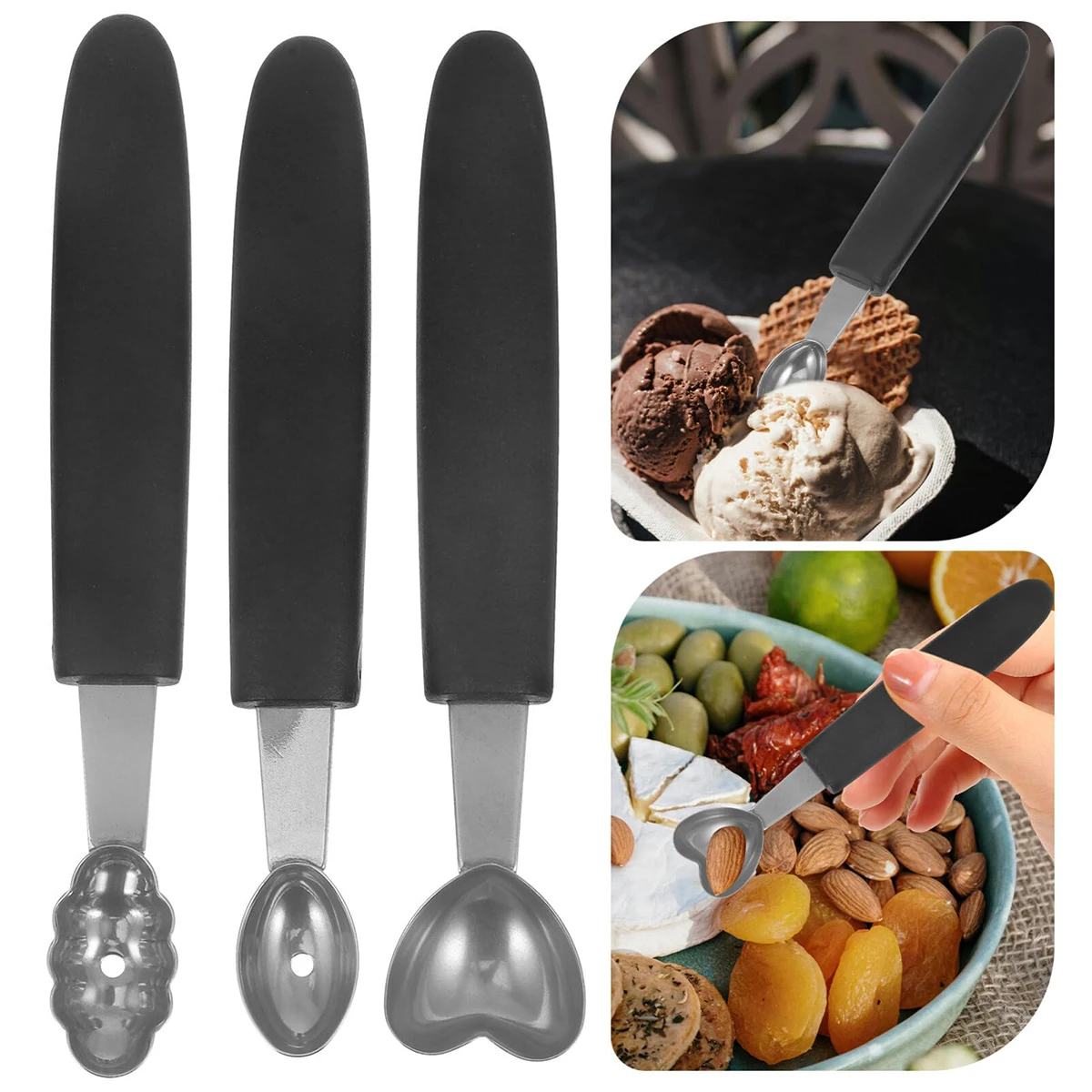 Simple Stainless Steel Fruit Scoop Ice Cream Watermelon Platter Scoop Household Kitchen Plastic Handle Metal Spoon