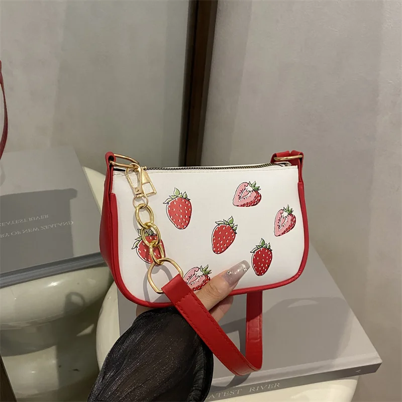 

2025 New Cherry Print Underarm Hobo Bag for Women, Sweet Top Handle Shoulder Crossbody, Crescent Moon Purse, Feminine & Chic​