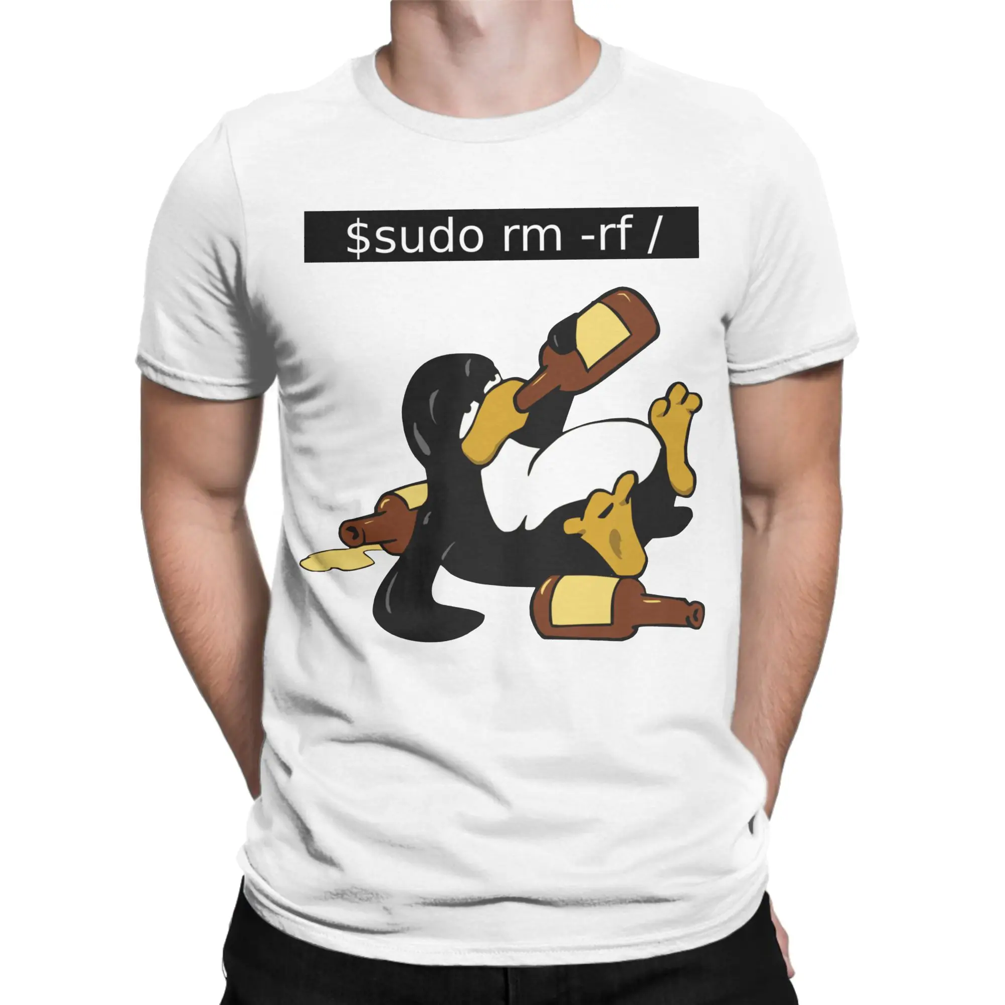 Funny Linux Command T-Shirts Men Tux Programmer Developer Geek Nerd Cotton Tees Crew Neck T Shirts Birthday Present Clothes