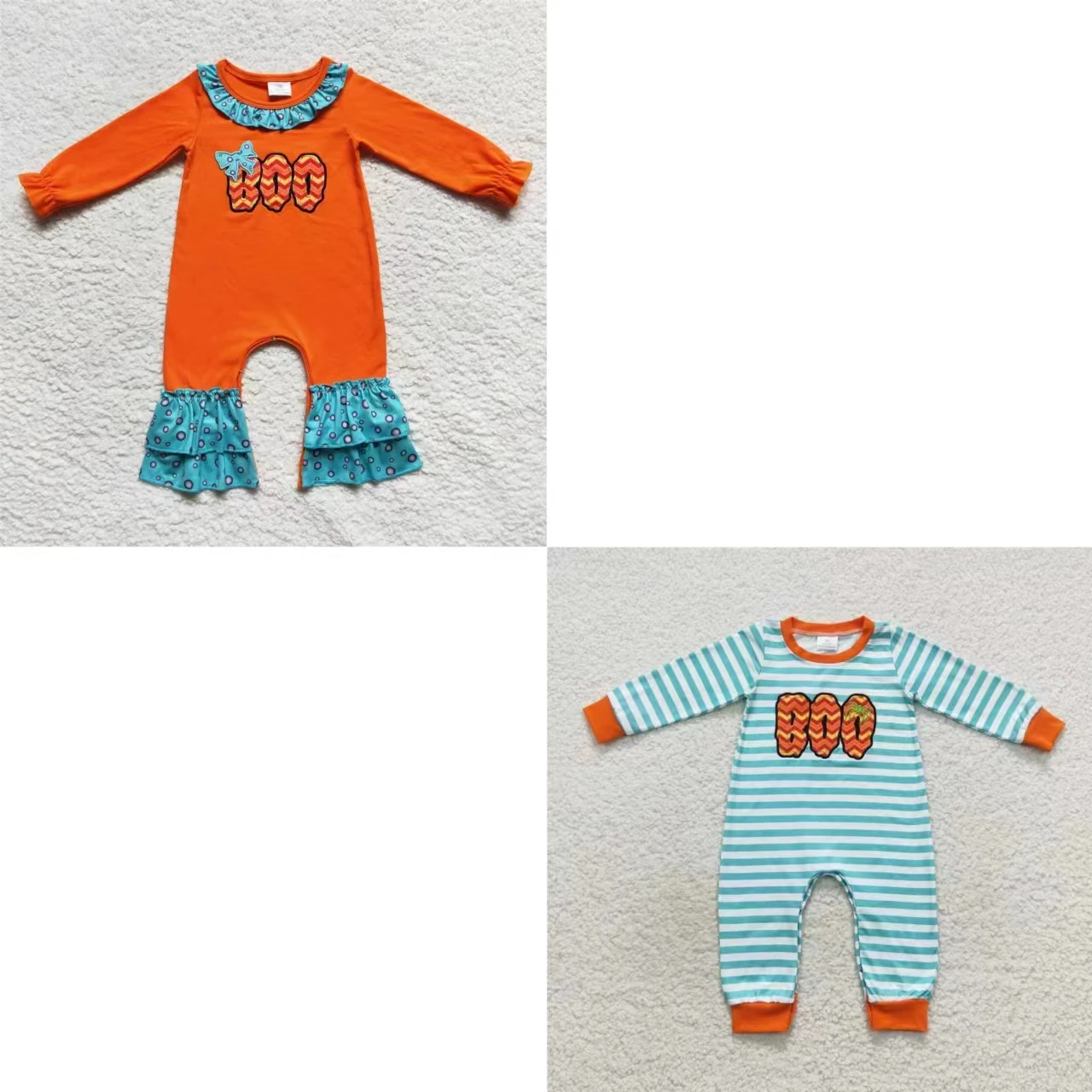 

Matching Boy Girl Long Sleeves Boo Embroidery Jumpsuit Kids Toddler Stripes One-piece Children Newborn Halloween Romper Clothes