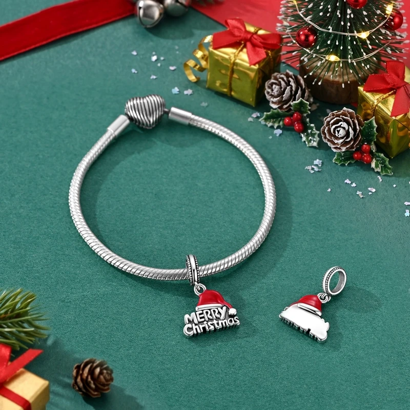 925 Sterling Silber Charms Perlen Weihnachtsglocke Socken Lebkuchenmond Anhänger Passend für Original-Armband Damen DIY Schmuck Geschenke – Detail 17
