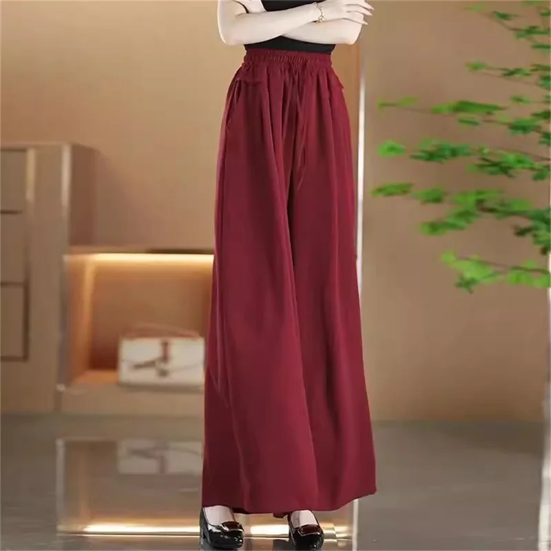 

Wide Leg Pants And Skirt Pants For Women Summer 2025 New Thin Drapey Style High Waisted Casual Pants For women pantskirt Pocket