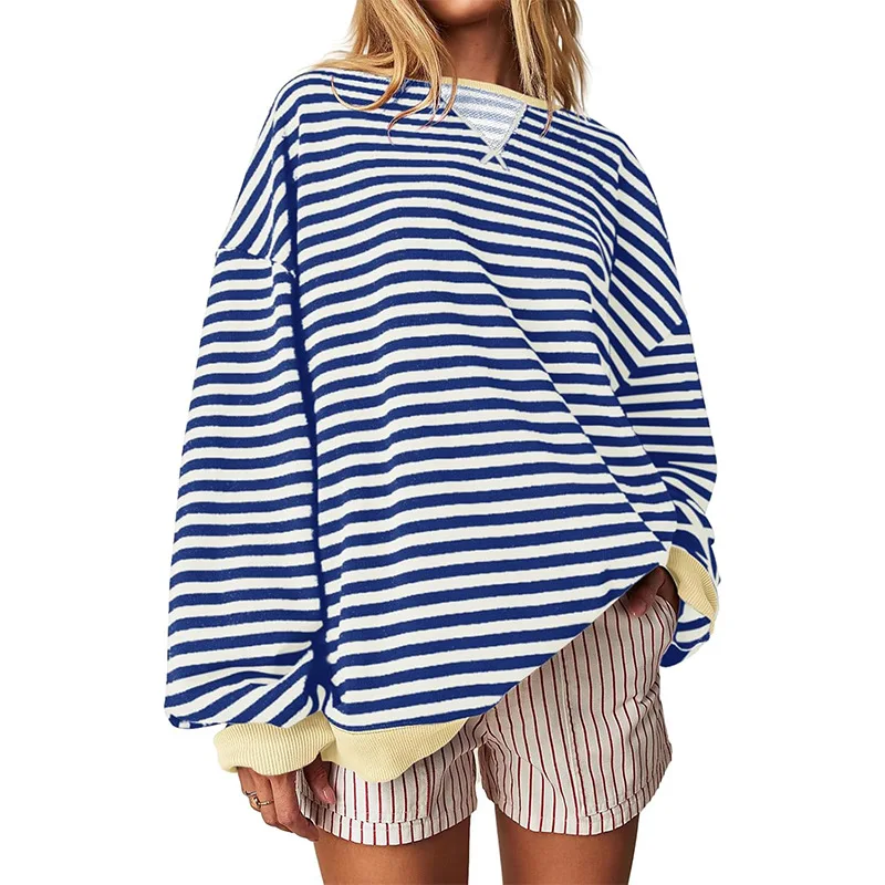 Women's Autumn and Winter Hot Item Oversized Casual Thick Striped Sweatshirt for Women