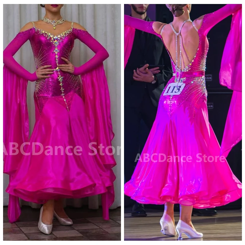 

2025 НОВЫЕ платья для бальных танцев, стандартное танцевальное платье для взрослых, платье для бальных танцев, фиолетовая танцевальная одежда, страусиные перья