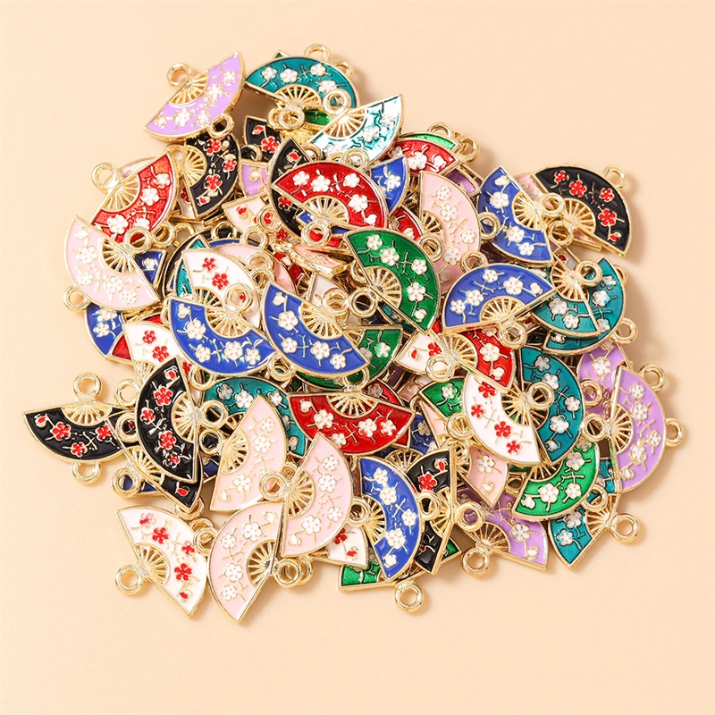 20 Stück 16x14mm Niedliche Emaille-Blumen-Fächer-Anhänger Verbinder für Schmuckherstellung DIY Halsketten Armbänder Handgemachtes Zubehör – Detail 13