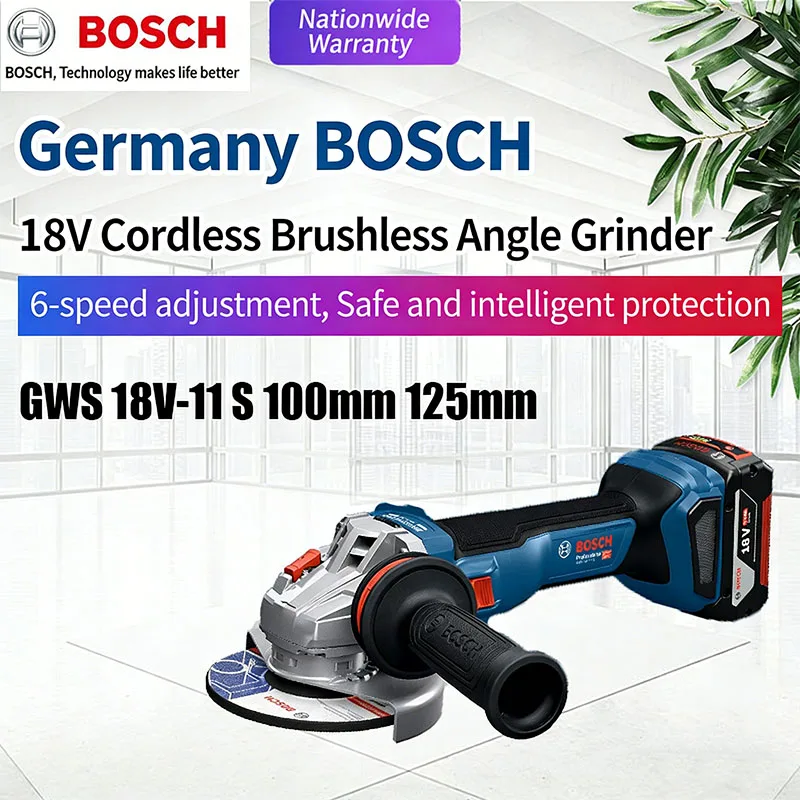 

Bosch GWS18-11s Lithium-ion Angle Grinder 100/125 Brushless Electric Polisher Speed-Adjustable Grinding Cutting Angle Grinder