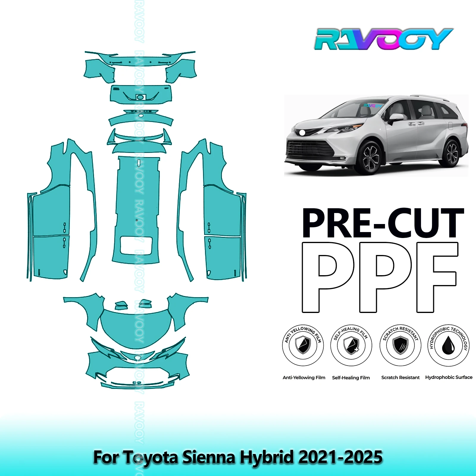 Car Precut PPF Paint Protection Film Full Vehicle For Toyota Sienna Hybrid 2021-2026 8.5mil Clear Bra Self-Healing TPU Invisible