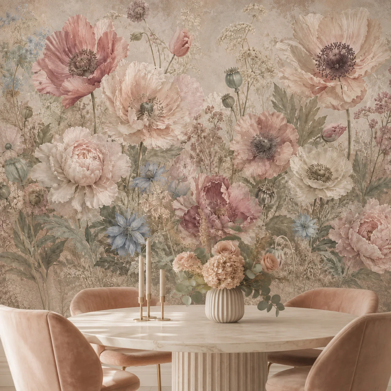 Custom Vintage Floral Wallpaper Mural Blush Pink Poppy Peony Wall Decor Living Room Bedroom Non Self Adhesive