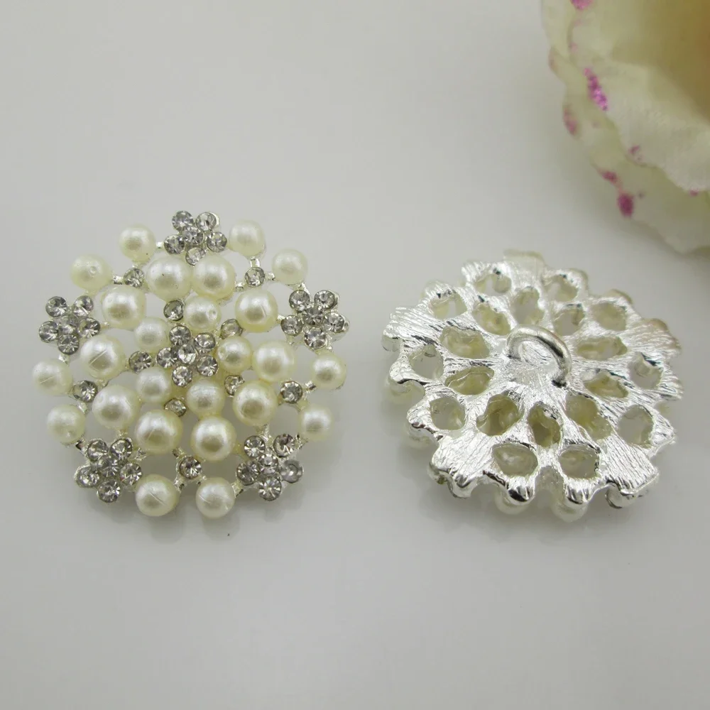 (BT217 26mm)5pcs flower pearl rhinestone embellishments Clear Glass Rhinestone Buttons