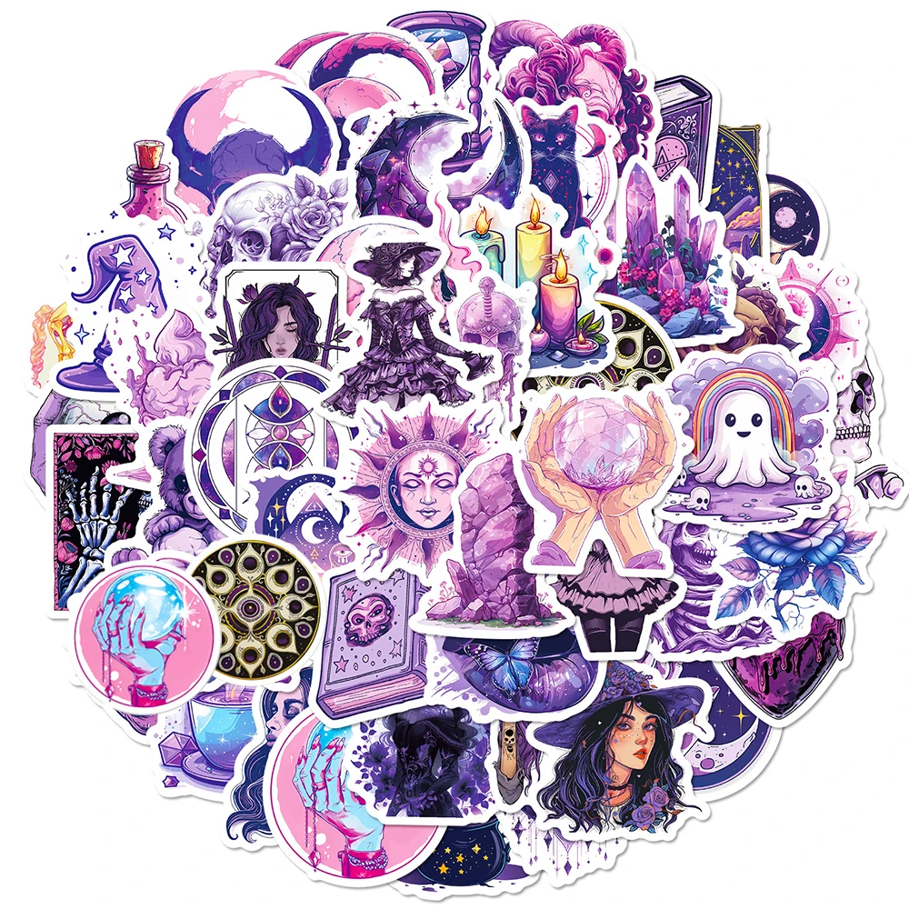 

10/30/50pcs Gothic Purple Magic Witch Stickers Horror Dark Graffiti Decal DIY Bike Helmet Vintage Cartoon Decoration Sticker Toy
