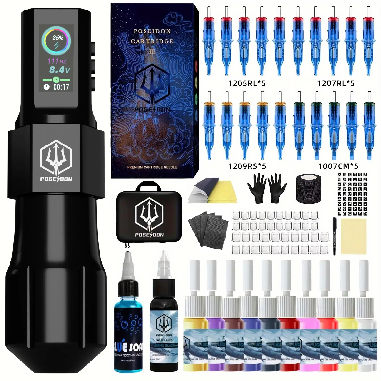 Kit de tatuagem ou tatuagem machnie poseidon novo kit de caneta de tatuagem legal para maquiagem permanente kit de máquina de tatuagem sem fio kit de arma de tatuagem