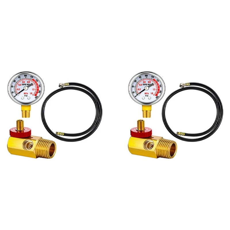 

2X Air Tank Repair Kit Safety Valve, 0-200 PSI Pressure Gauge And 4 Feet Air Tank Hose Assembly Kit