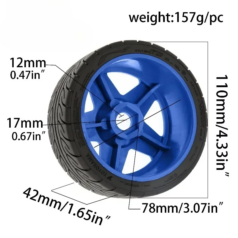  4pcs 110mm 1/7 1/8 RC Rally Off-Road Buggy Tires Wheel 17mm Hex for 1/7 KM Rally WRC Citron C3 MJX Hyper Go 7303 7304