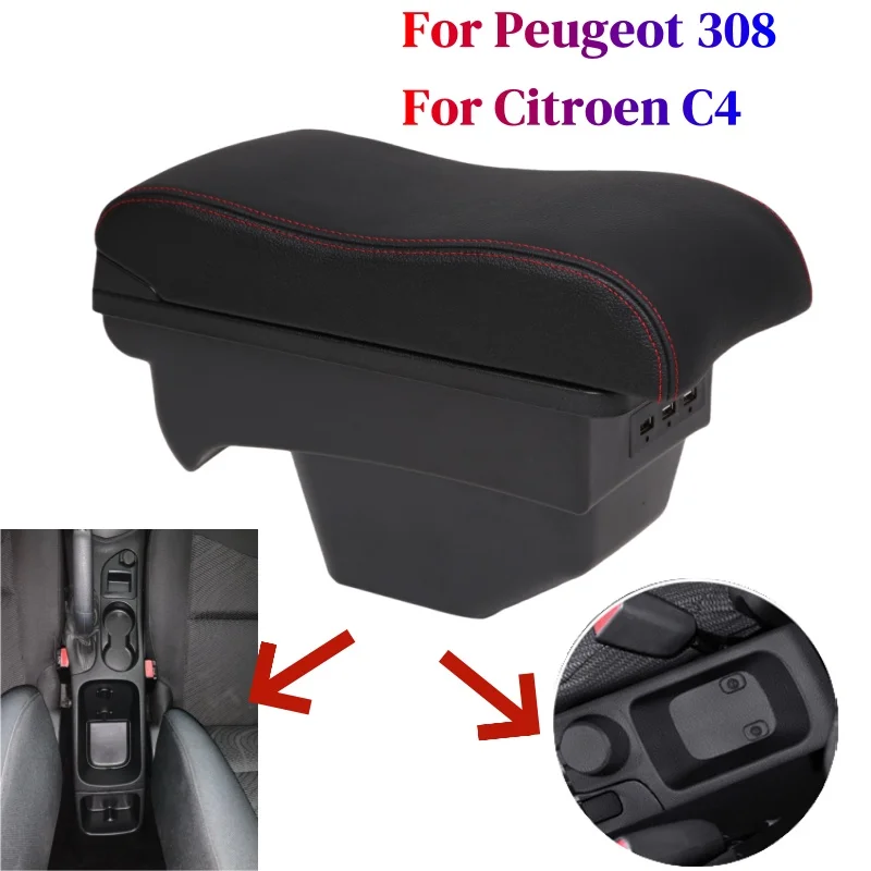 Boîte d'accoudoir pour Peugeot 308 2008 - 2012 T7 SW / Citroën C4 2011 Pièces de rechange Boîte de rangement centrale 2009 2010 2011