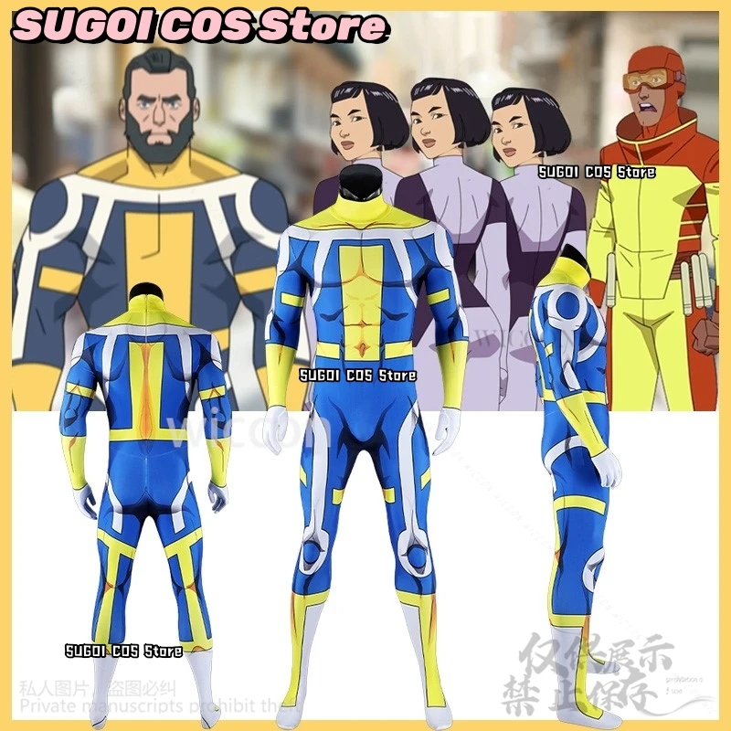 

Anime Invincibleee Cosplay The Immortal Costume Blue Yellow Jumpsuit Bodysuit Sexy Uniform Hero Battle Suit Cos Suits