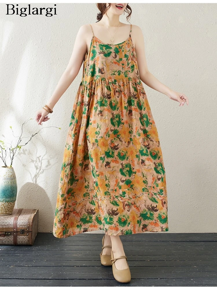 

Oversized Floral Print Summer Sleeveless Pullover Dress Women A-Line Ruffle Fashion Ladies Dresses Loose Casual Woman Dress