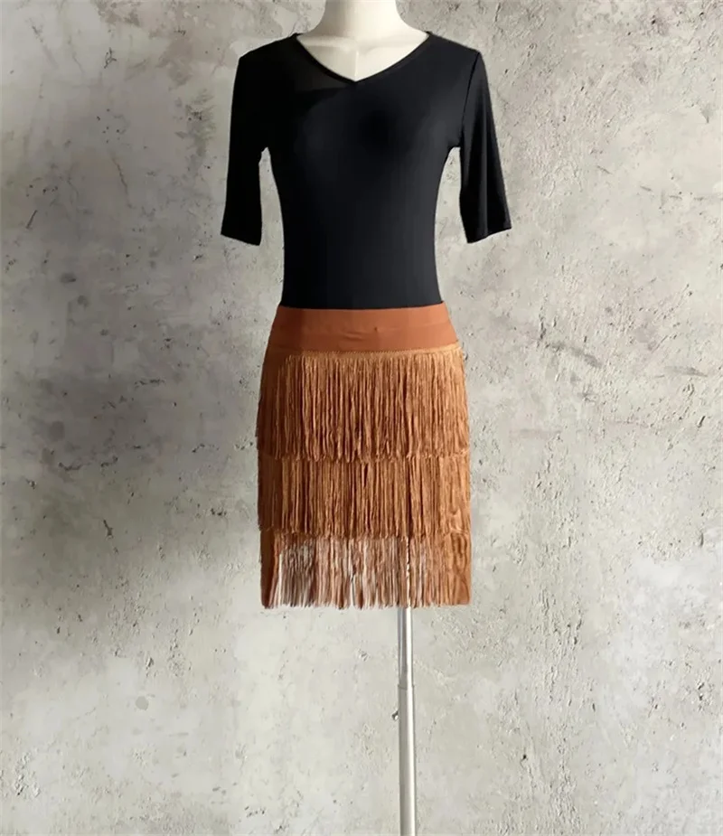 กระโปรงเต้นลาตินผู้หญิง 3 ชั้น แต่งพู่ห้อย สีใหม่ปี 2026 ไซส์ใหญ่ 5XL เซ็กซี่ สำหรับเต้นรูมบา แซมบ้า