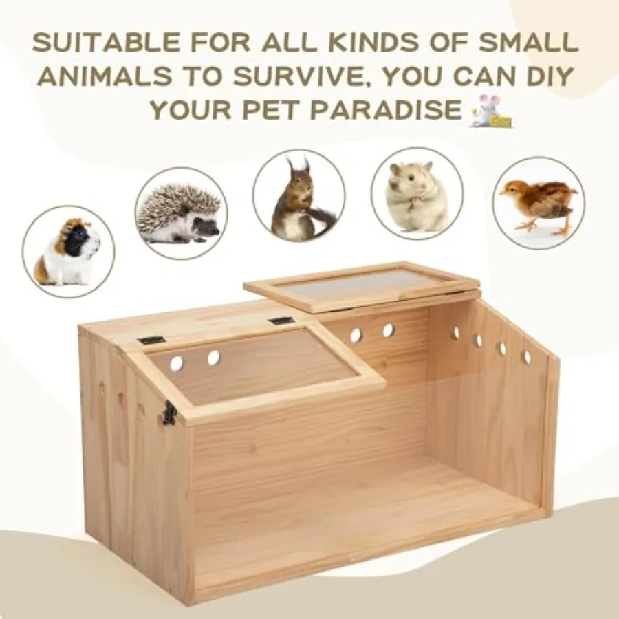قفص هامستر خشبي كبير على شكل قفص هامستر مع نافذة أكريليك وقابلة للفتح مقاس 32 بوصة طول × 16 بوصة عرض × 16 بوصة ارتفاع حيوان صغير Ca #6