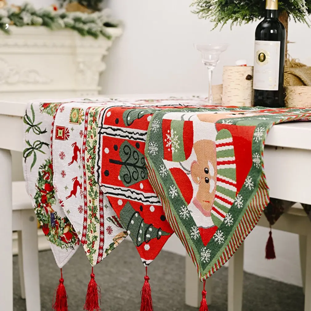 

1.8M Christmas Tablecloth Winter Snowman Santa Claus Printed Table Runner Xmas Holiday Kitchen Dining Table Decoration