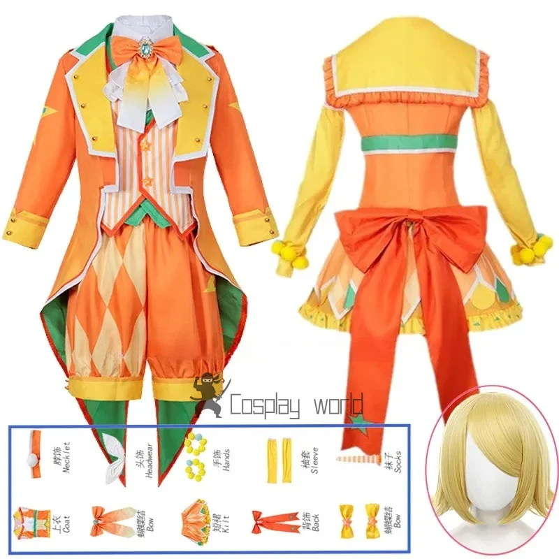 

Anime PJSK Stage Feat Cosplay Beat Virtual Singer Design Orange Rin Cosplay Len Dress Uniform Suit Outfits Costumes for Girl Boy