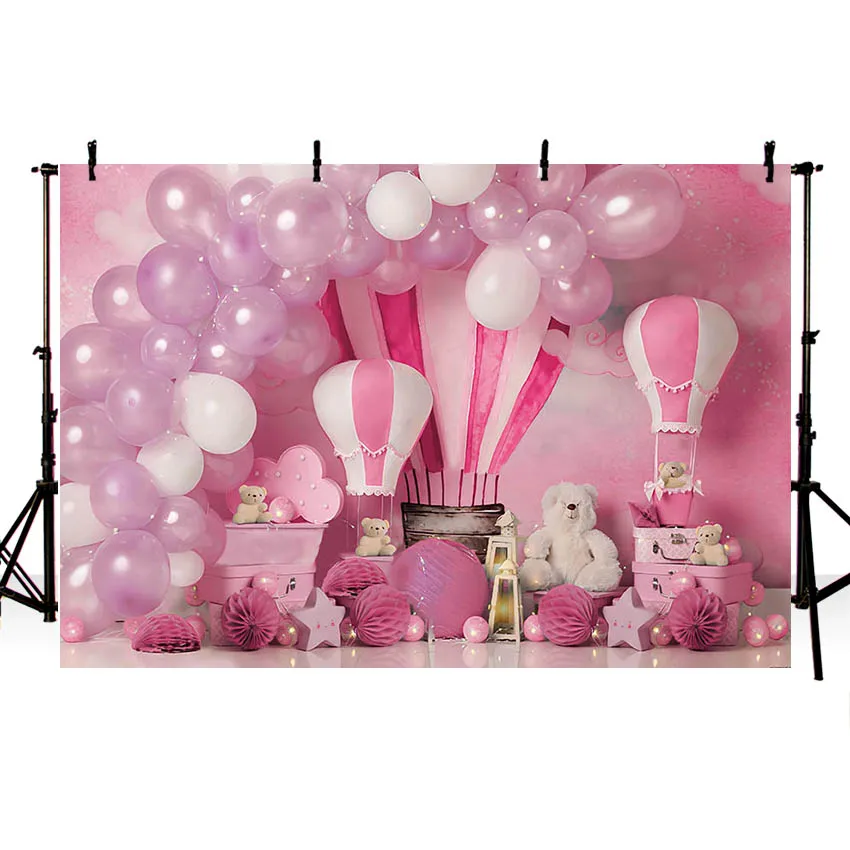 Mehofond-写真の背景,青いホットエアバルーン,男の子のためのテディベア,1歳の誕生日パーティーの写真の背景,スタジオアクセサリー