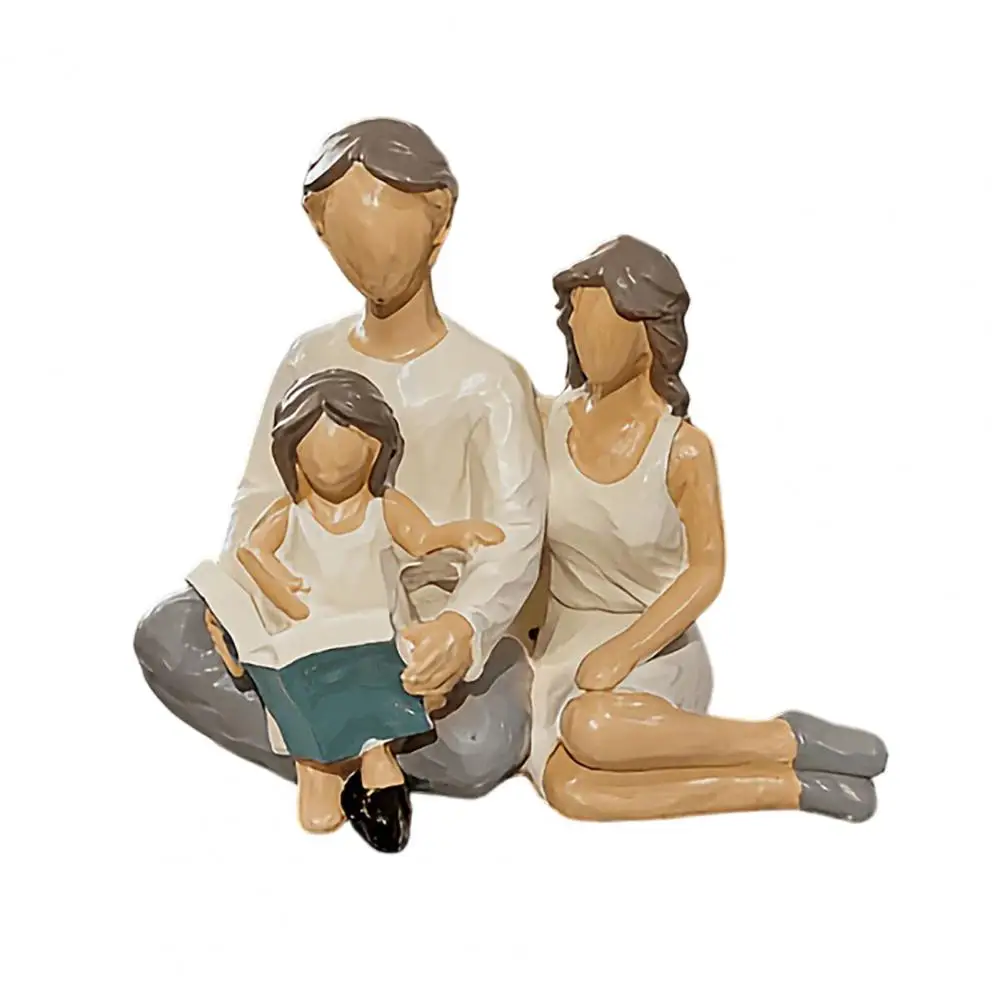 Small Accents for Bedside Table Hand-painted Resin Family Reading Figurine Minimalist Parent-child Sculpture Abstract for Desk