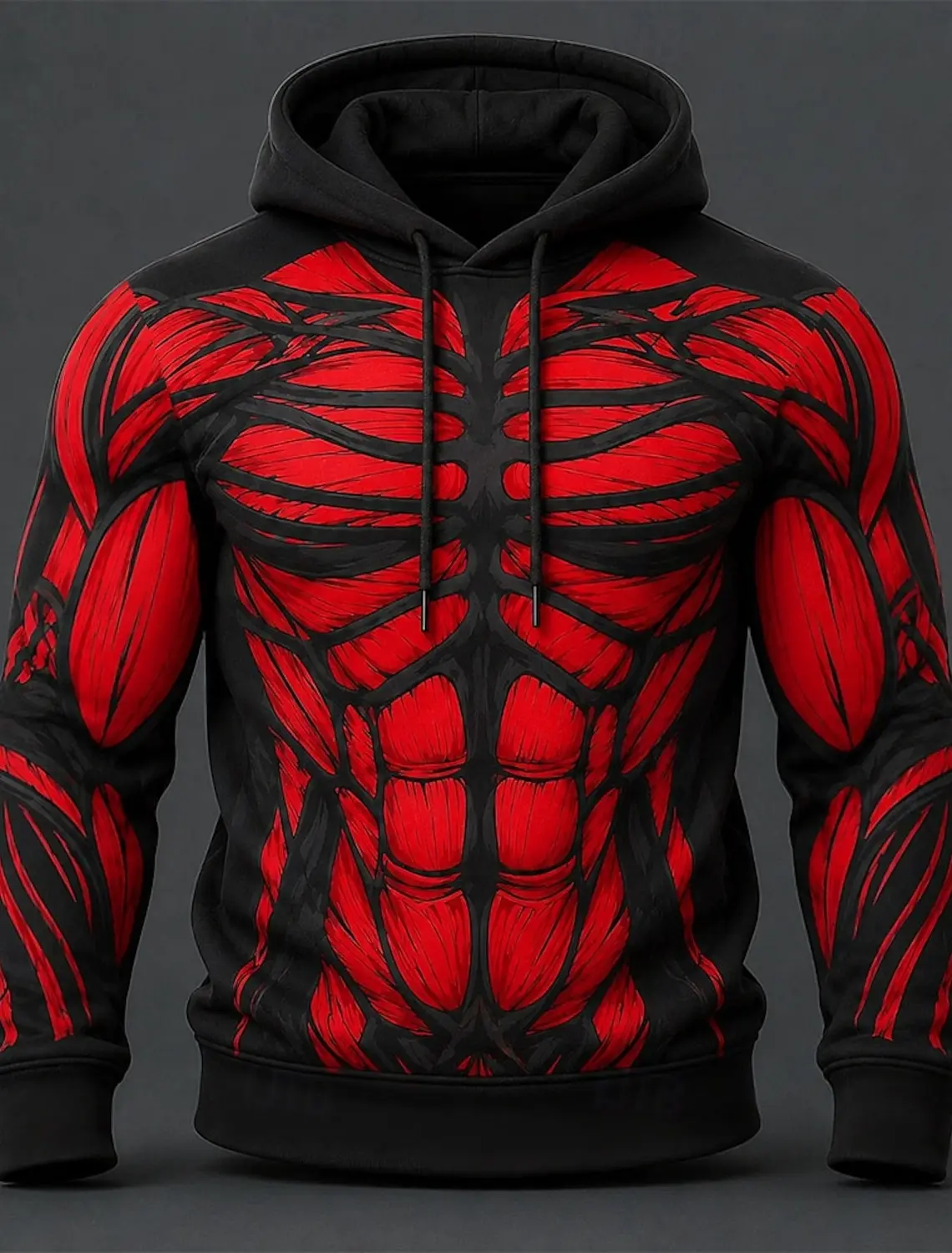 Herren Muskel-Physique 3D-Druck Hoodie Langarm Pullover mit Kordelzug und Tasche Neuartige Streetwear Lässiger Kapuzenpullover – Detail 6