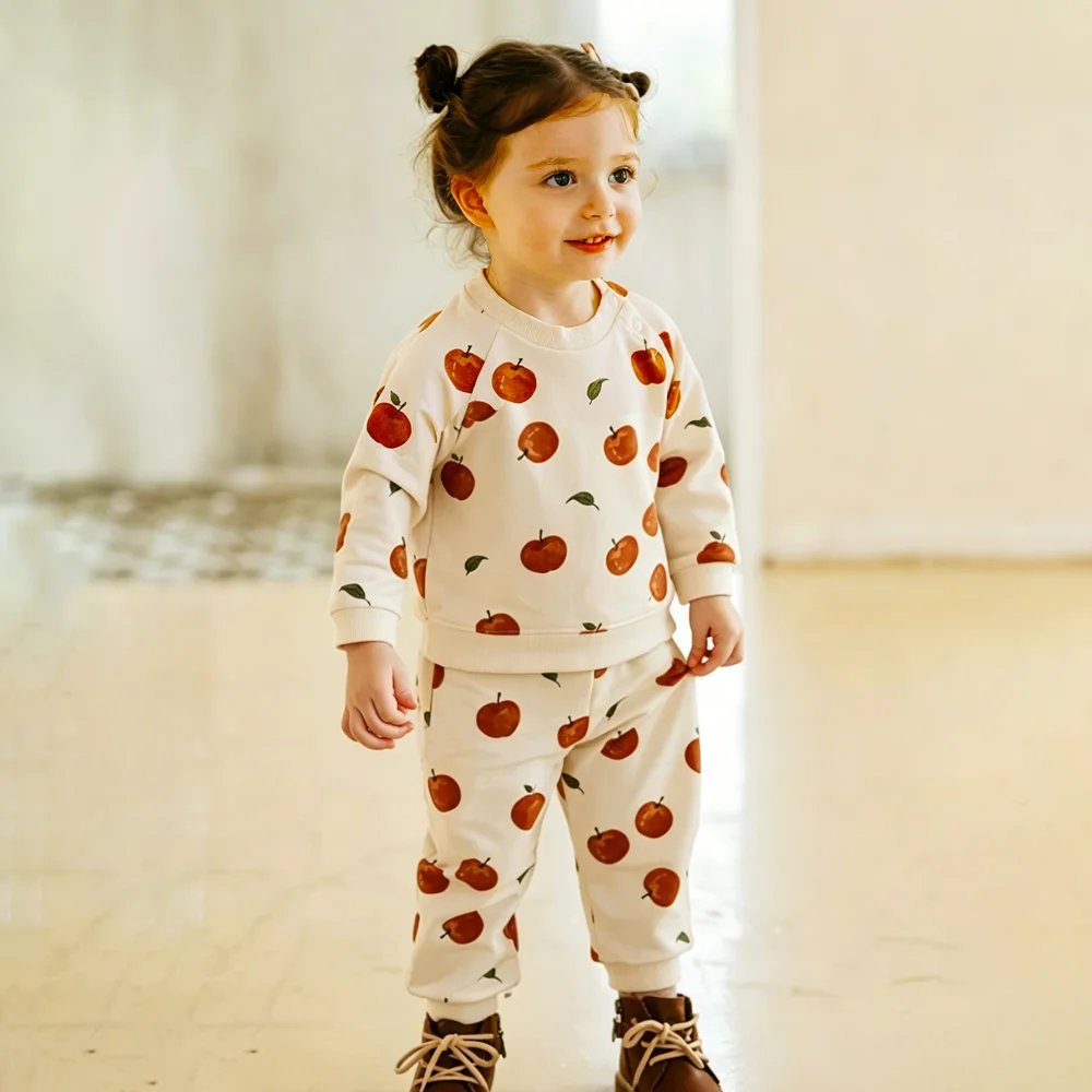 Printed Fleece Kids Tracksuit Autumn Winter Thermal Warm 2 Pcs Suit Unisex Boys Girls Casual Sports Home Wear Baby Clothing Sets