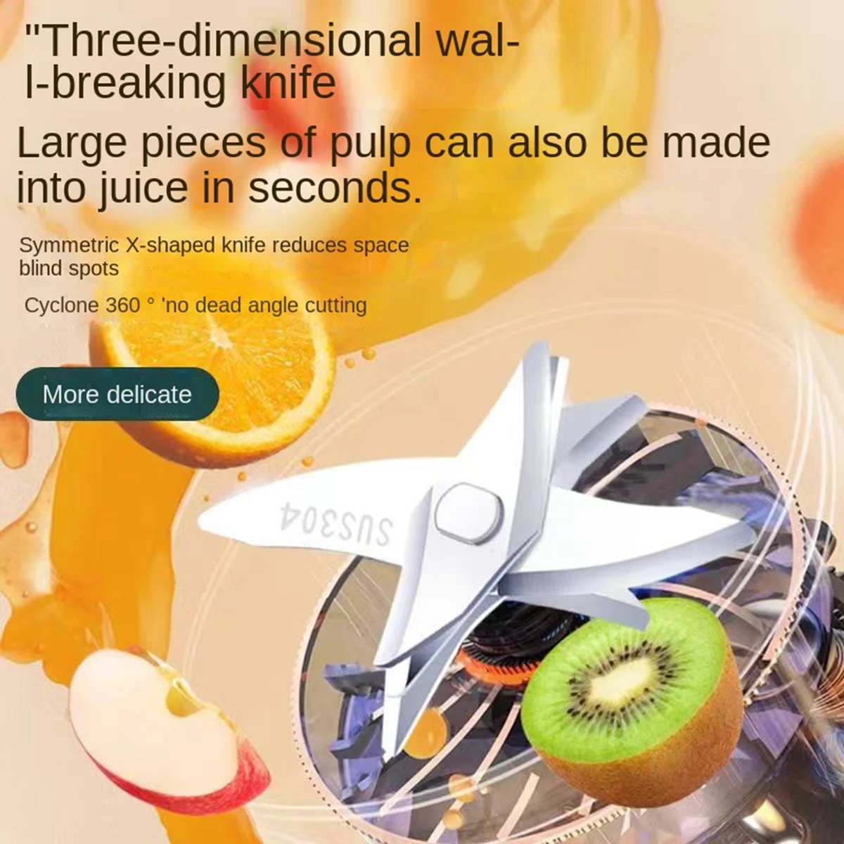 6 Blades USB Portable Juicer Maker, Juicer Fruit Juice CupAutomatic Small Electric Juicer Smoothie Blender lce CrushCup