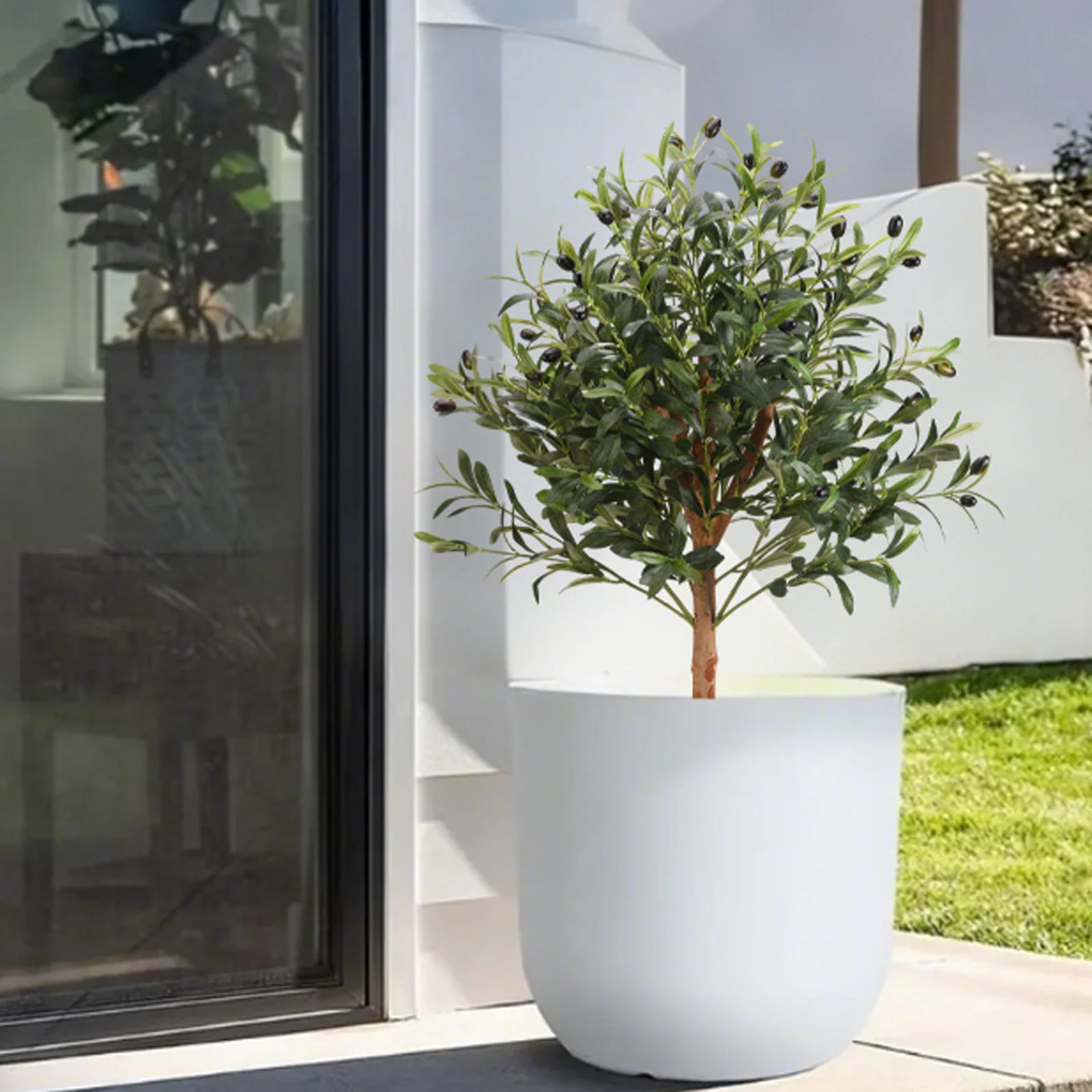 Bola topiaria de olivo artificial realista con punta de tierra Fácil configuración Bajo mantenimiento Evergreen para puerta delantera, interior, porche