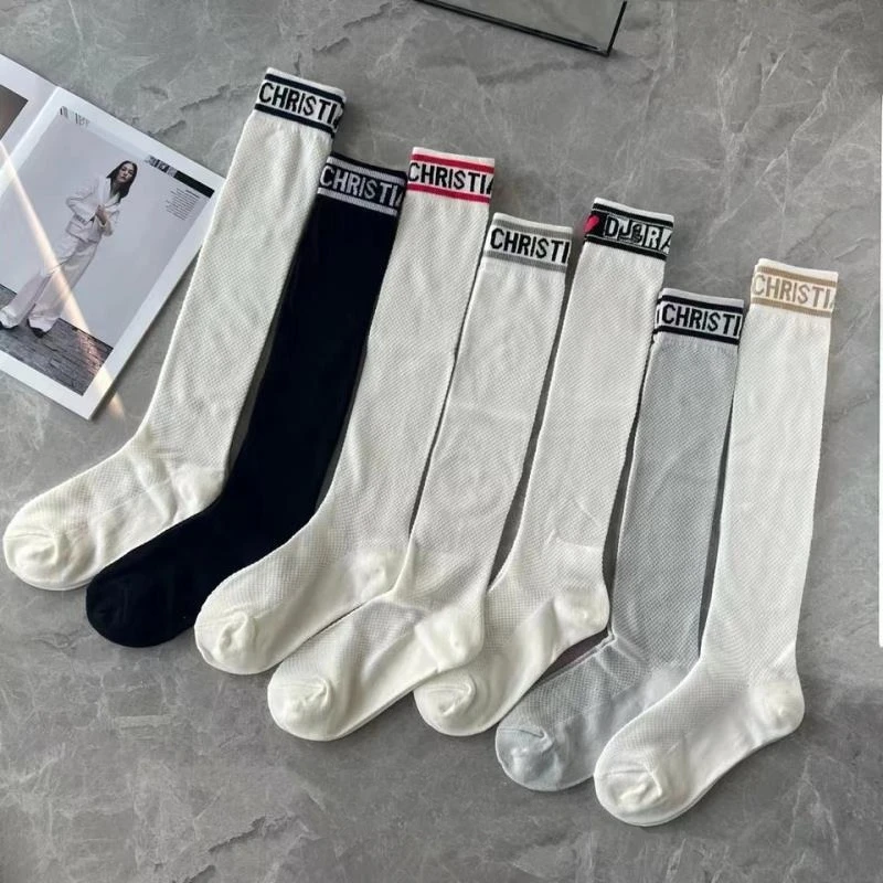 

European Summer Knitted Letter Ankle Socks Women Fashion White Mid Calf Socks