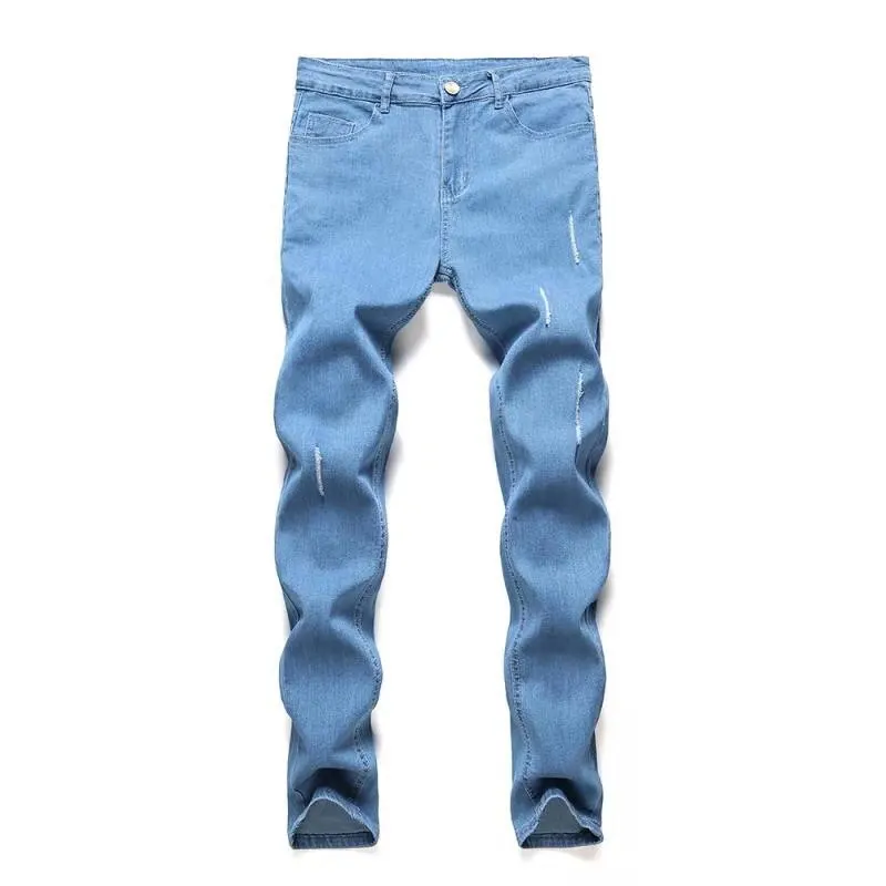 Calça jeans skinny masculina desgastada com perna fina azul rua elástica slim fit uso diário corredores calças jeans