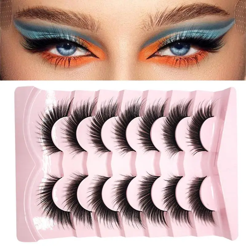 Fluffy Lashes 3d -eyed Fluffy False Eyelashes 7-pairs Dramatic Faux Lashes Long Thick Volume Messy Crossed Fake Eye Lashes Pack