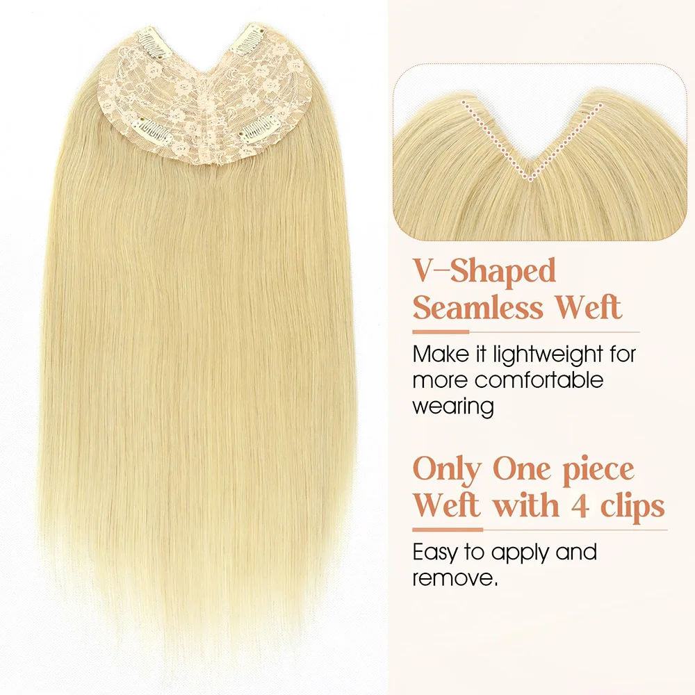 16Inch V Part Clip In Human Hair Extensions Highlight Blonde Straight V Shape Hairpiece for Women Full Head Remy Brazilian Hair