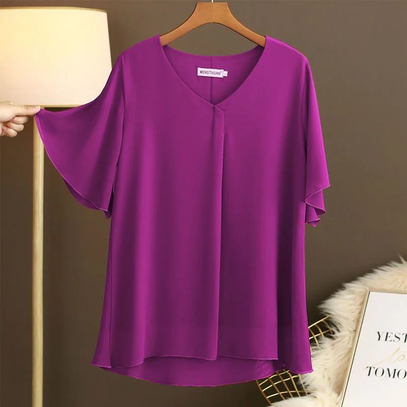 Fashion Brand 2023 Blouses Summer Fashion Brand V-neck Solid Color Chiffon Loose Casual Women's Clothing Blusas Mujer De Moda