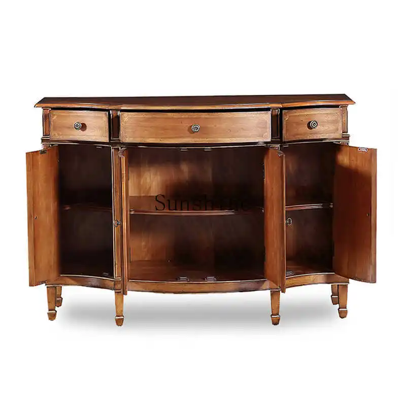 Hong Kong-style light luxury leisure solid wood TV storage dining table side locker